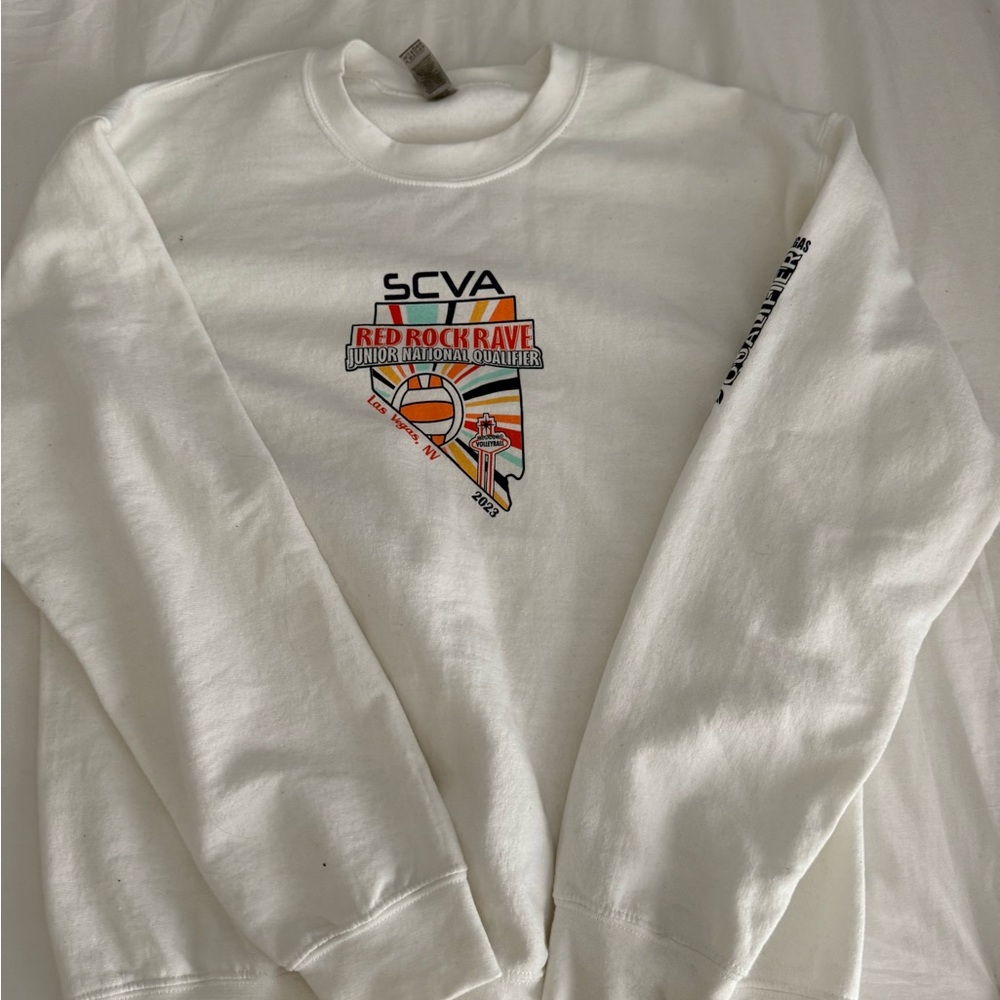 Gildan White Crewneck Woman’s Sweater with Graphic